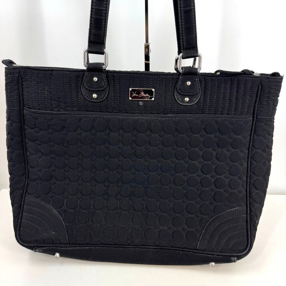 Vera Bradley Large Black Laptop Bag Briefcase Quilted Zip Travel Business Work - Picture 2 of 12